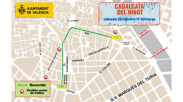 El Centro de Gestión de Tráfico organiza un operativo especial con motivo de la Cavalcada del Ninot de este sábado