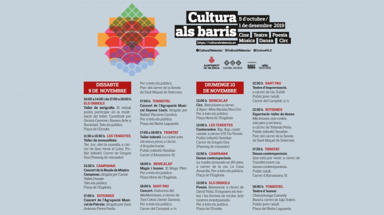 LA CULTURA SE ACERCA ESTE FIN DE SEMANA A OCHO BARRIOS DE LA CIUDAD, CON ACTIVIDADES GRATUITAS PARA TODOS LOS PÚBLICOS