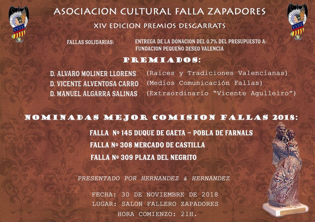  Nueva edición de Premios Desgarrats en la Falla Zapadores