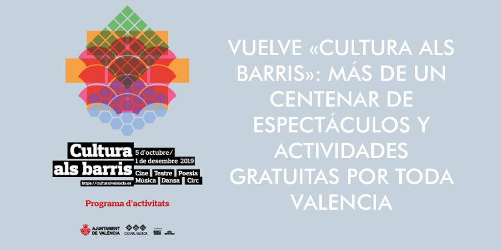  VUELVE «CULTURA ALS BARRIS»: MÁS DE UN CENTENAR DE ESPECTÁCULOS Y ACTIVIDADES GRATUITAS POR TODA VALENCIA