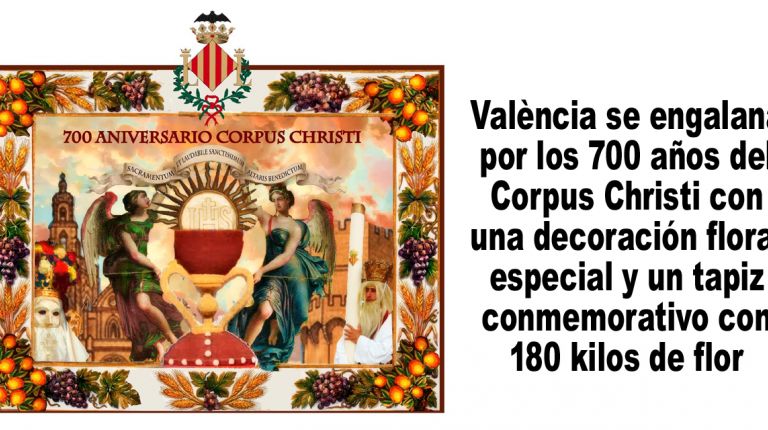 València se engalana por los 700 años del Corpus Christi con una decoración floral especial y un tapiz conmemorativo con 180 kilos de flor